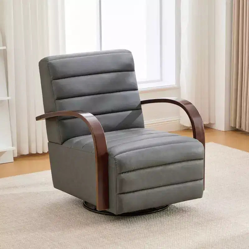 Fauteuil pivotant rembourré de style Mid-Century avec accoudoirs en bois massif, fauteuil d'appoint décontracté pour salons, zones de relaxation