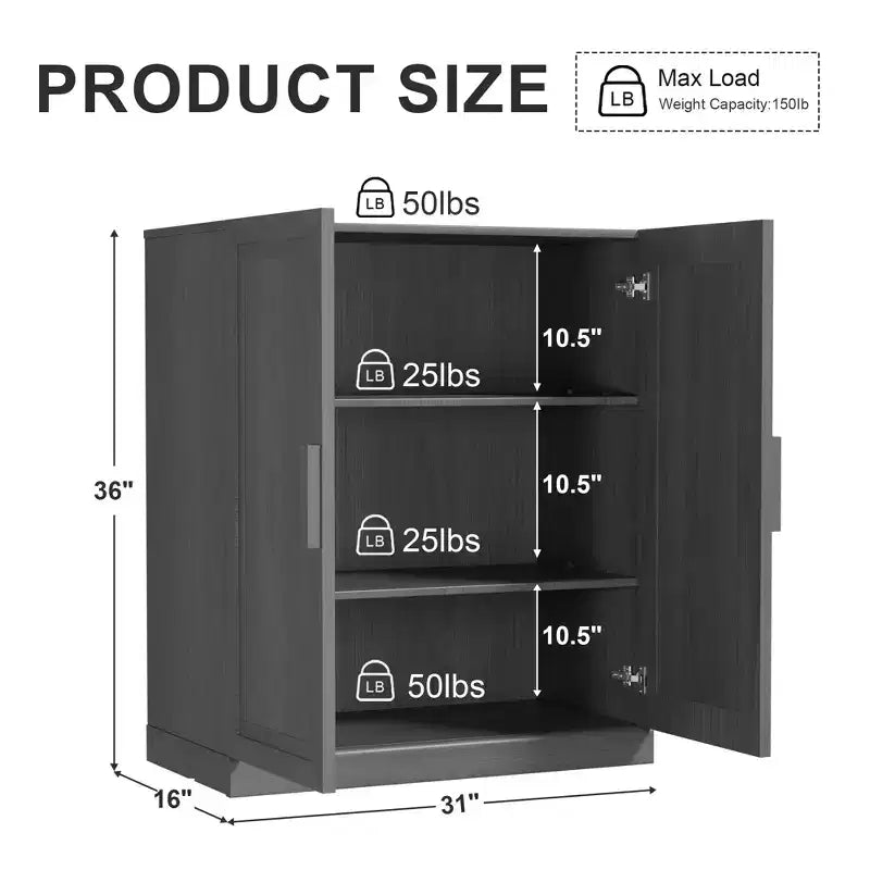 Meuble de Rangement d'Appoint avec Étagères Réglables, Buffet – 36H x 31L