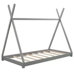 Cadre de lit double en bois pour garçons et filles, lit plateforme Montessori de taille double au ras du sol en forme de tente, cadre de lit cabane