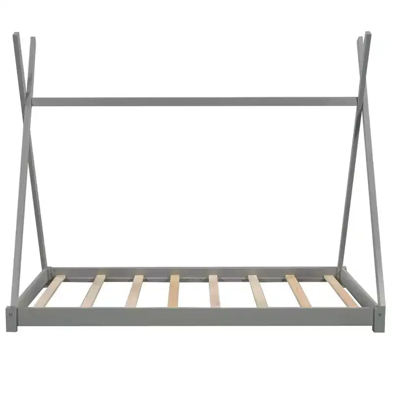 Cadre de lit double en bois pour garçons et filles, lit plateforme Montessori de taille double au ras du sol en forme de tente, cadre de lit cabane