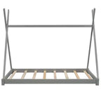 Cadre de lit double en bois pour garçons et filles, lit plateforme Montessori de taille double au ras du sol en forme de tente, cadre de lit cabane