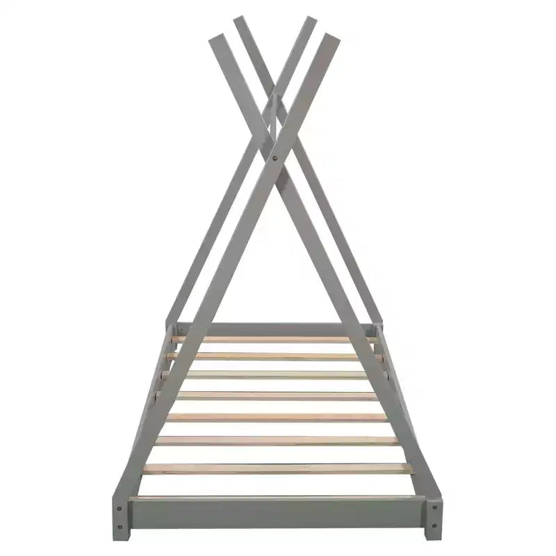 Cadre de lit double en bois pour garçons et filles, lit plateforme Montessori de taille double au ras du sol en forme de tente, cadre de lit cabane
