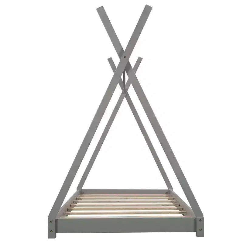 Cadre de lit double en bois pour garçons et filles, lit plateforme Montessori de taille double au ras du sol en forme de tente, cadre de lit cabane