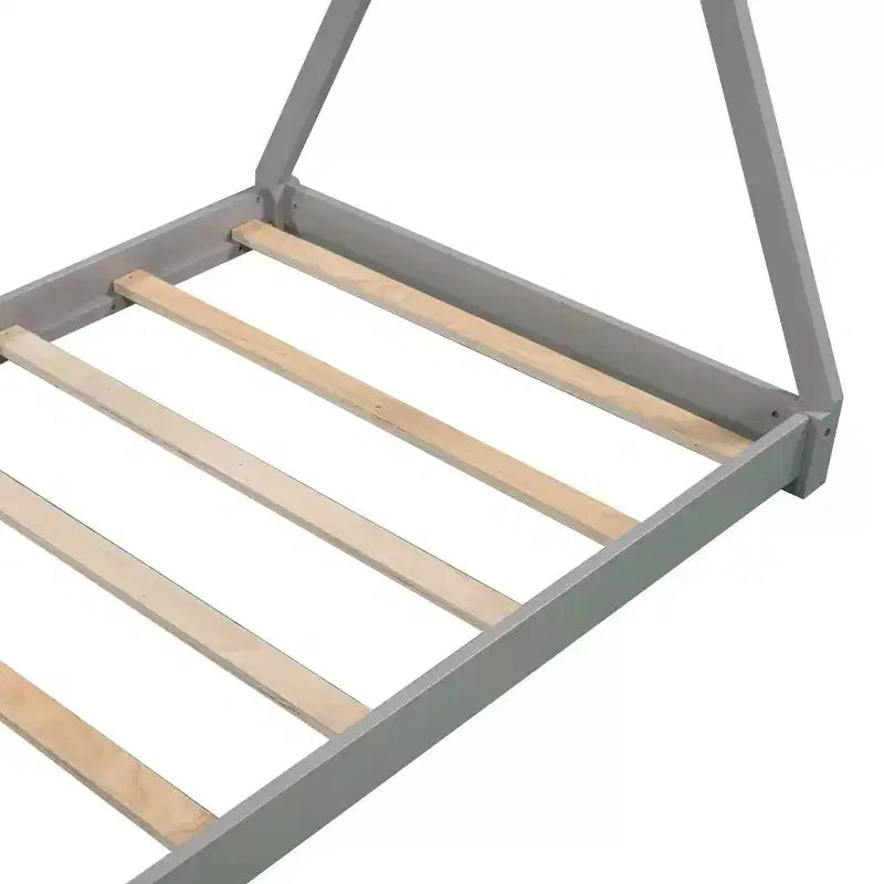 Cadre de lit double en bois pour garçons et filles, lit plateforme Montessori de taille double au ras du sol en forme de tente, cadre de lit cabane