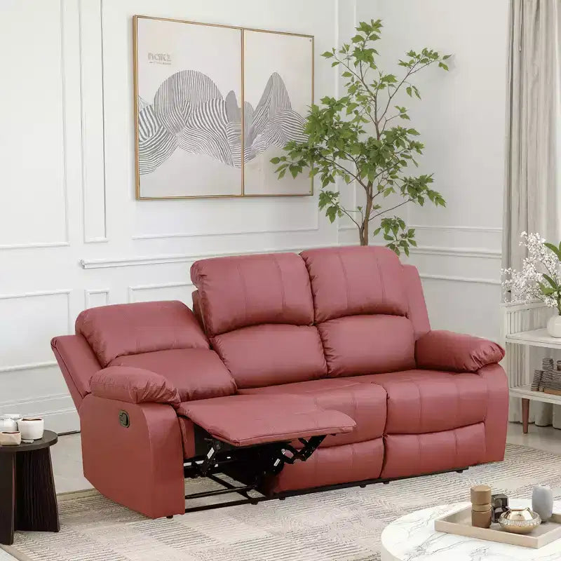 Canapé inclinable électrique, fauteuil inclinable en cuir à 3 places avec table basse réversible pour salon, rouge