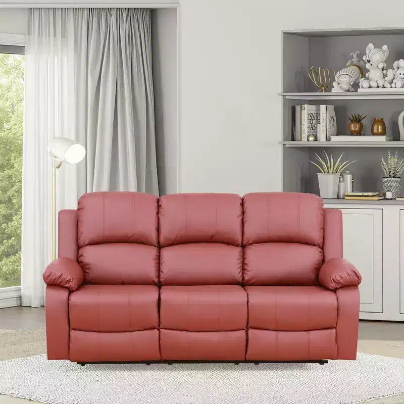 Canapé inclinable électrique, fauteuil inclinable en cuir à 3 places avec table basse réversible pour salon, rouge
