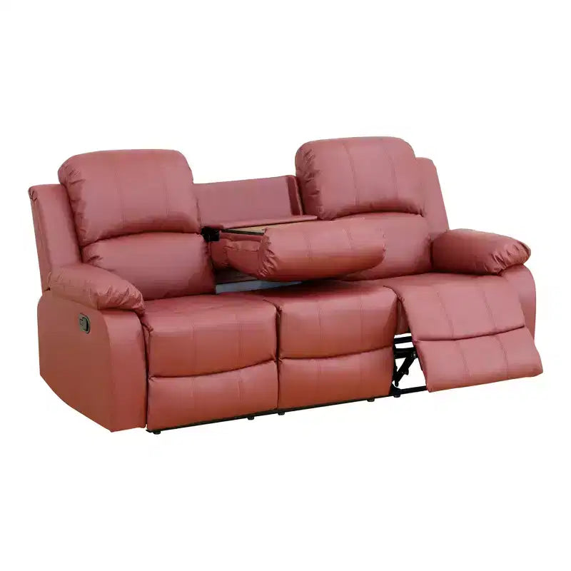 Canapé inclinable électrique, fauteuil inclinable en cuir à 3 places avec table basse réversible pour salon, rouge