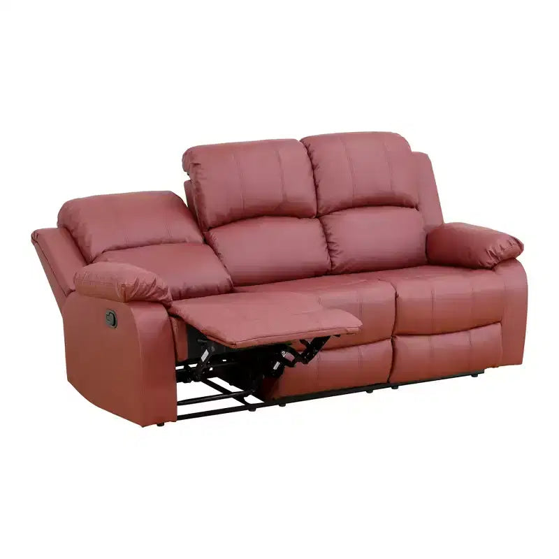 Canapé inclinable électrique, fauteuil inclinable en cuir à 3 places avec table basse réversible pour salon, rouge