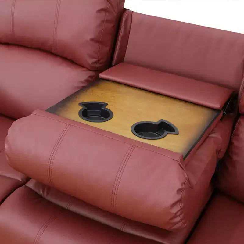 Canapé inclinable électrique, fauteuil inclinable en cuir à 3 places avec table basse réversible pour salon, rouge