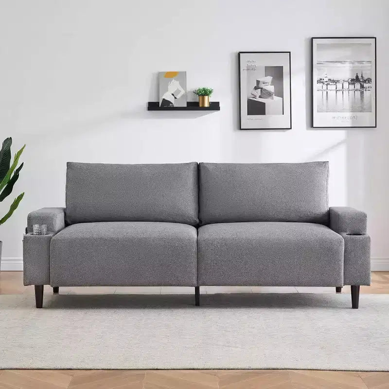 Canapé causeuse confort 81", 3 places avec porte-gobelets et poches de rangement, coussins moelleux pour salon, chambre à coucher