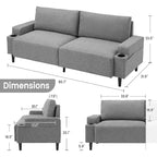 Canapé causeuse confort 81", 3 places avec porte-gobelets et poches de rangement, coussins moelleux pour salon, chambre à coucher
