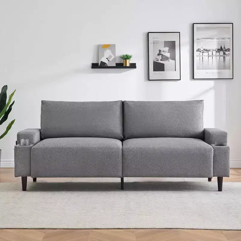 Canapé causeuse confort 81", 3 places avec porte-gobelets et poches de rangement, coussins moelleux pour salon, chambre à coucher