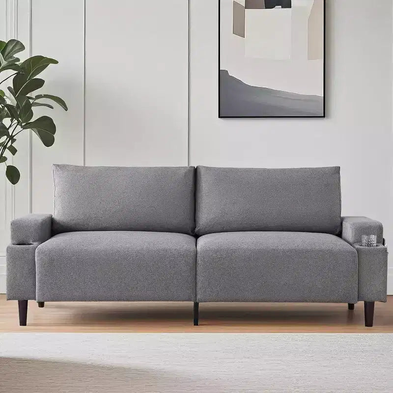 Canapé causeuse confort 81", 3 places avec porte-gobelets et poches de rangement, coussins moelleux pour salon, chambre à coucher