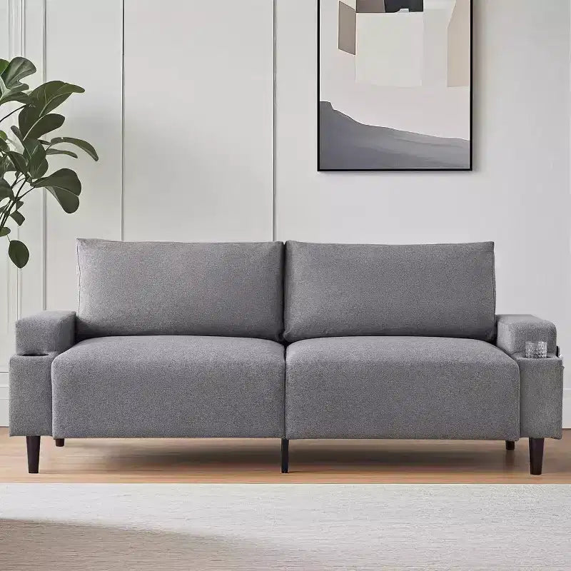 Canapé causeuse confort 81", 3 places avec porte-gobelets et poches de rangement, coussins moelleux pour salon, chambre à coucher