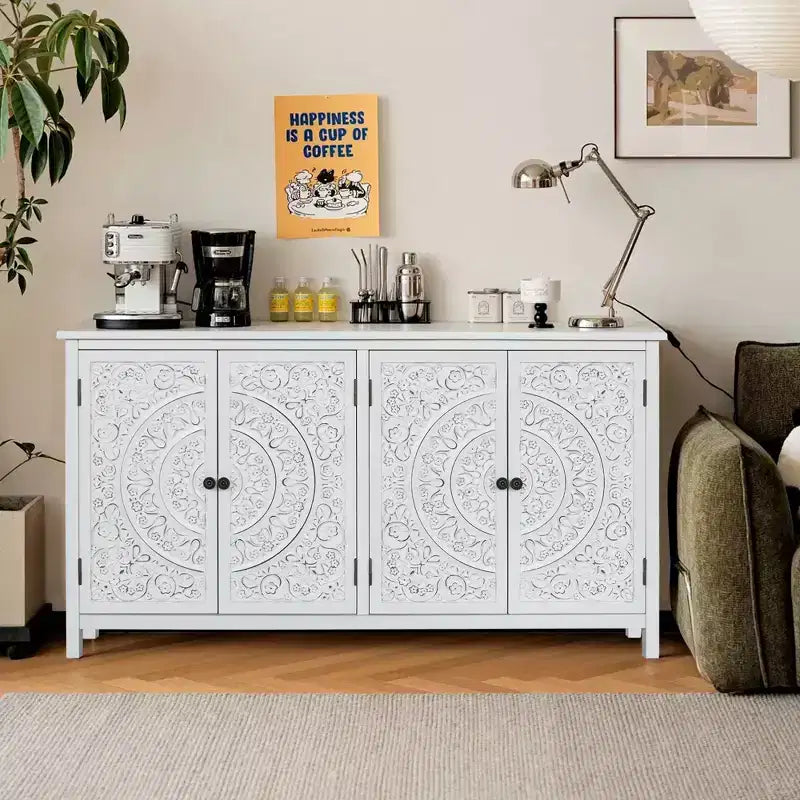 GDFStudio Hugo Transitional Fir Wood 60.00'' Storage Sideboard Cabinet with 4 Doors