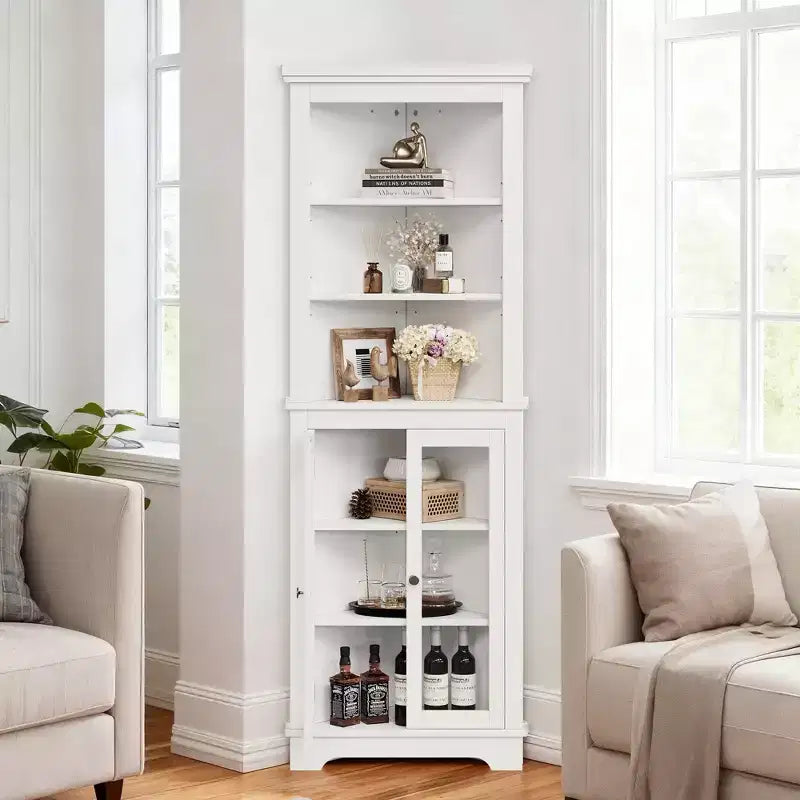 63 Tall Corner Cabinet, 6 Tier Freestanding Storage Cabinet, Corner Bathroom Cabinet, Kitchen Pantry Cabinet for Kitchen Living Room Bathroom
