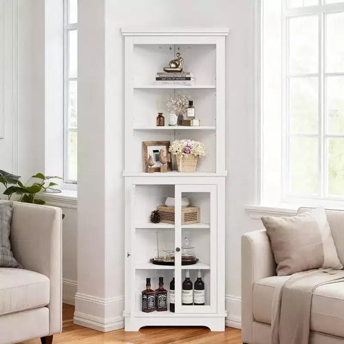 63 Tall Corner Cabinet, 6 Tier Freestanding Storage Cabinet, Corner Bathroom Cabinet, Kitchen Pantry Cabinet for Kitchen Living Room Bathroom
