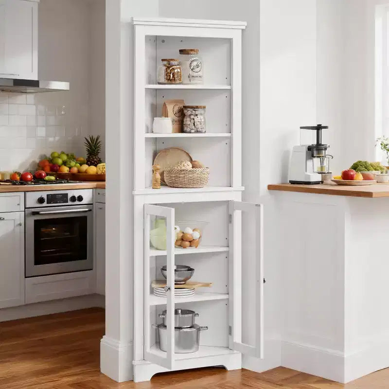Armoire d'angle haute 63", armoire de rangement autoportante à 6 niveaux, armoire de salle de bain d'angle, armoire de garde-manger pour cuisine, salon, salle de bain