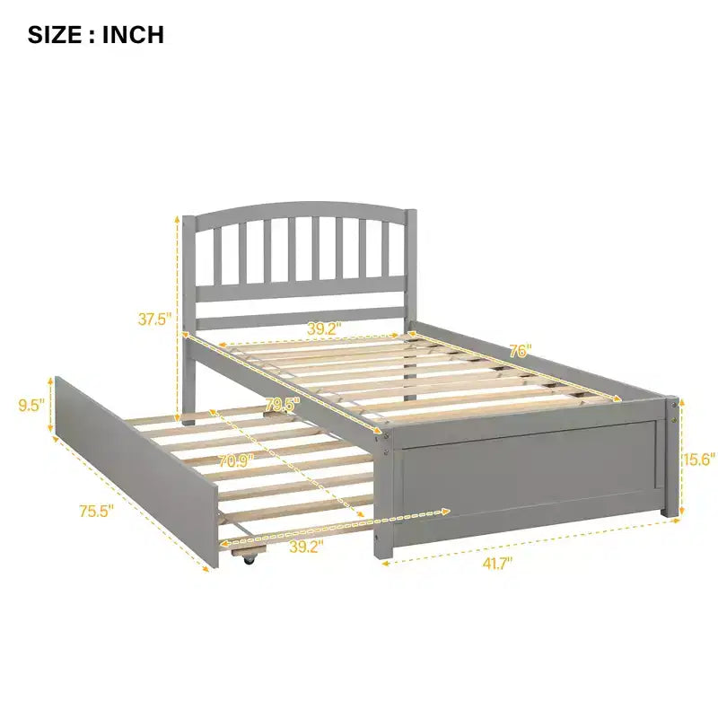 Lit plateforme double avec lit gigogne, cadre de lit double en bois avec tête de lit pour chambre à coucher