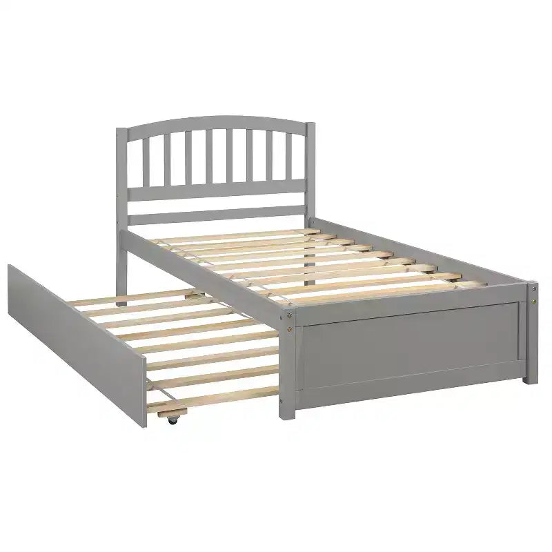 Lit plateforme double avec lit gigogne, cadre de lit double en bois avec tête de lit pour chambre à coucher