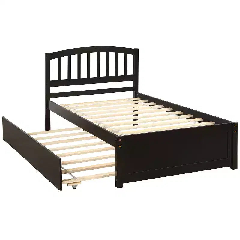 Lit plateforme double avec lit gigogne, cadre de lit double en bois avec tête de lit pour chambre à coucher