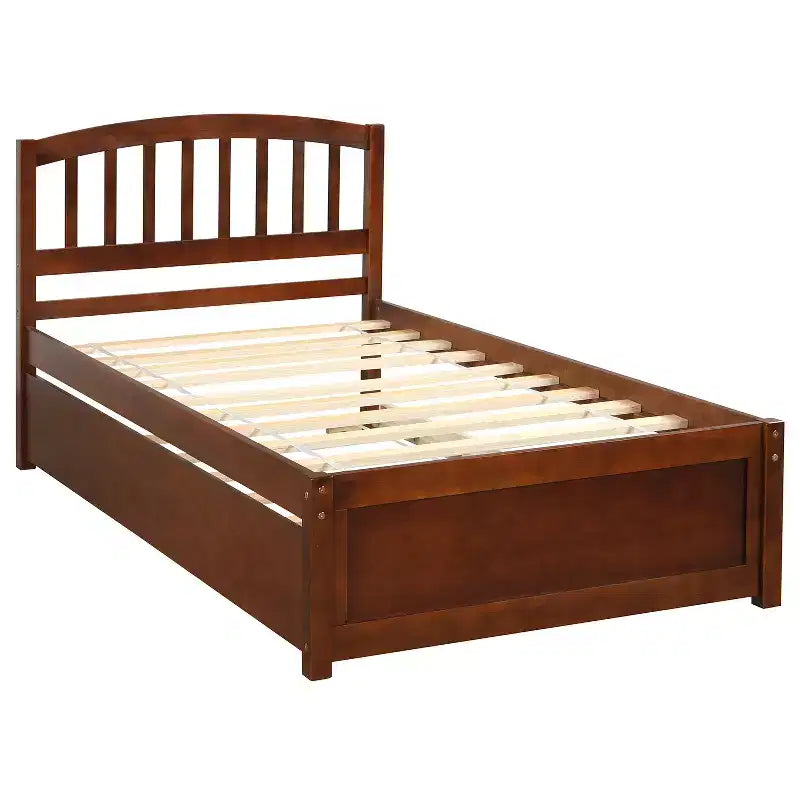 Lit plateforme double avec lit gigogne, cadre de lit double en bois avec tête de lit pour chambre à coucher