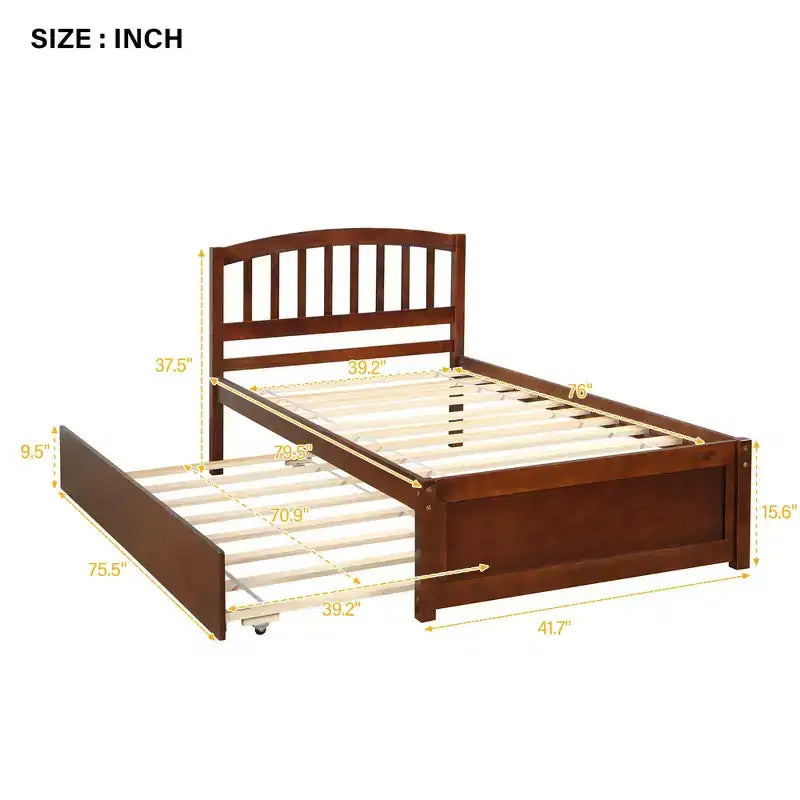 Lit plateforme double avec lit gigogne, cadre de lit double en bois avec tête de lit pour chambre à coucher