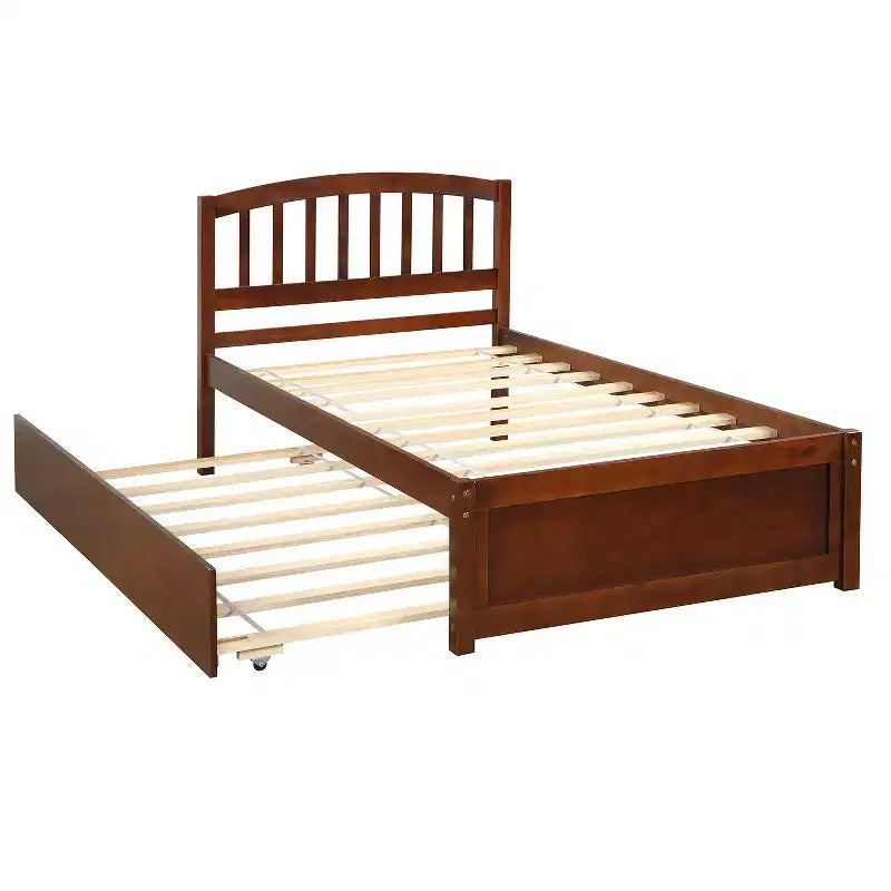 Lit plateforme double avec lit gigogne, cadre de lit double en bois avec tête de lit pour chambre à coucher