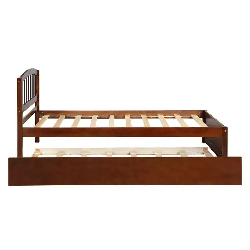 Lit plateforme double avec lit gigogne, cadre de lit double en bois avec tête de lit pour chambre à coucher