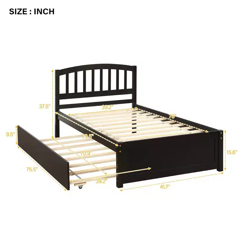 Lit plateforme double avec lit gigogne, cadre de lit double en bois avec tête de lit pour chambre à coucher