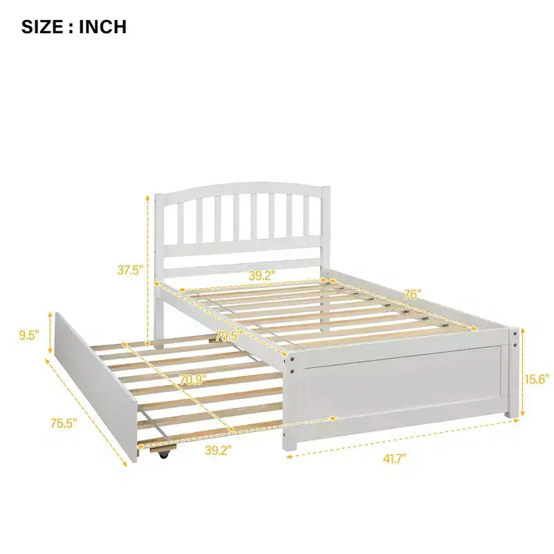 Lit plateforme double avec lit gigogne, cadre de lit double en bois avec tête de lit pour chambre à coucher