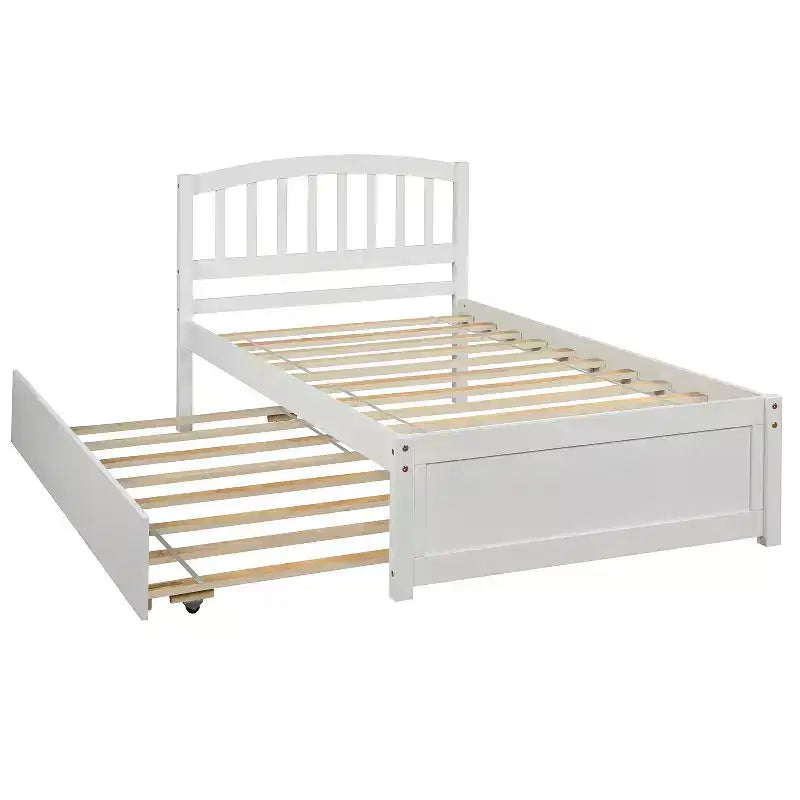 Lit plateforme double avec lit gigogne, cadre de lit double en bois avec tête de lit pour chambre à coucher