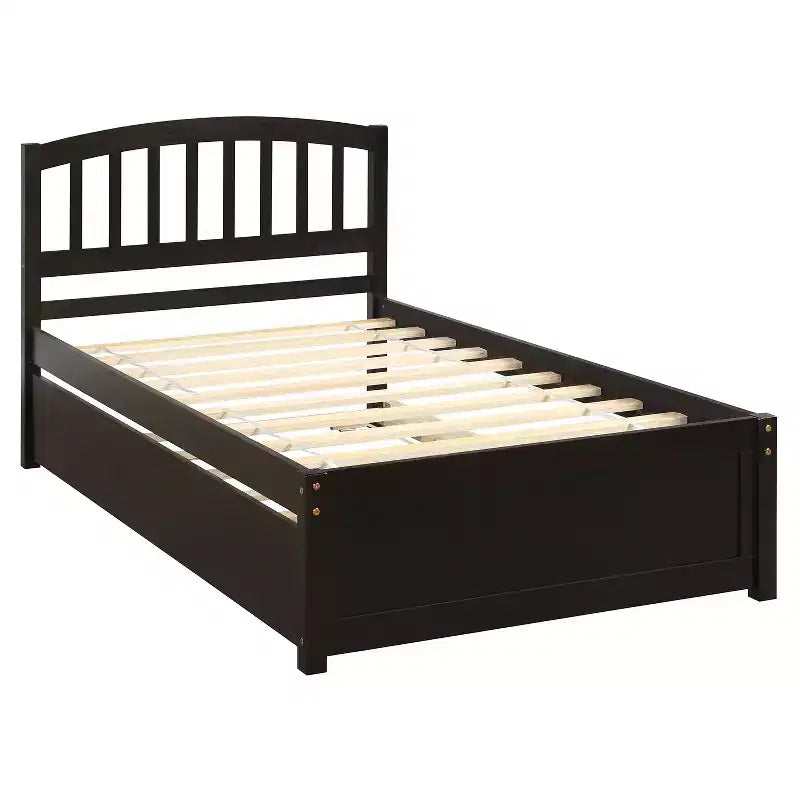 Lit plateforme double avec lit gigogne, cadre de lit double en bois avec tête de lit pour chambre à coucher