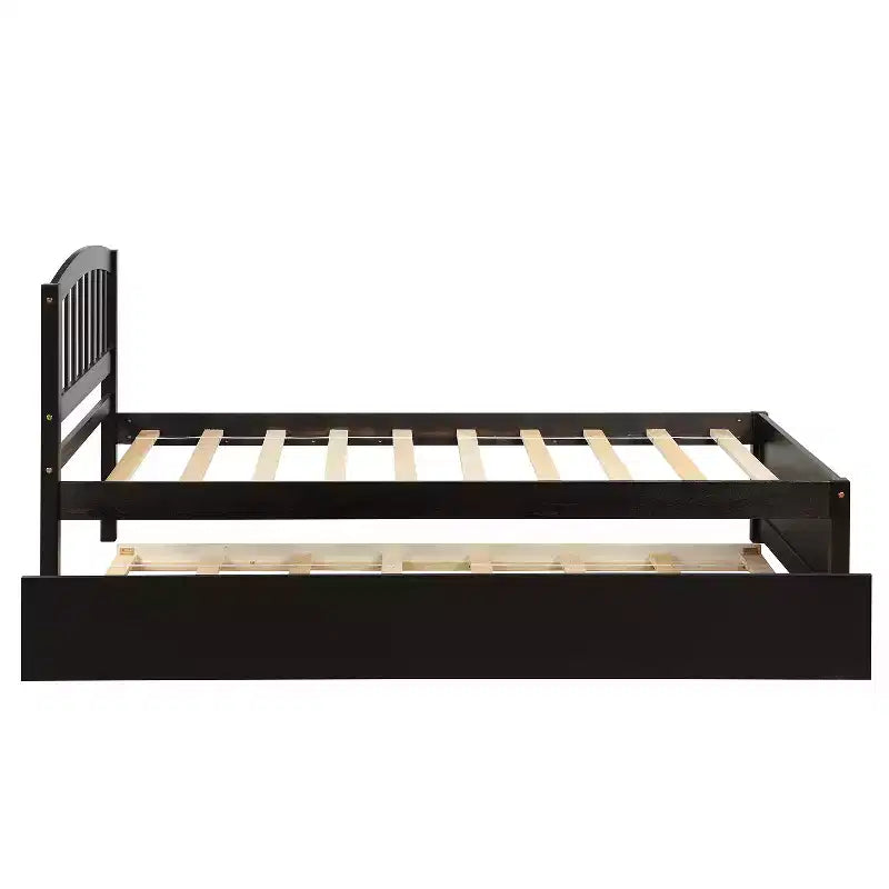Lit plateforme double avec lit gigogne, cadre de lit double en bois avec tête de lit pour chambre à coucher