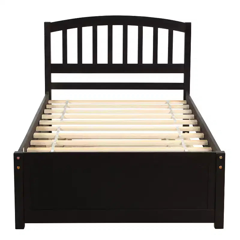 Lit plateforme double avec lit gigogne, cadre de lit double en bois avec tête de lit pour chambre à coucher