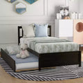 Twin Size Platform Bed with Trundle, Wood Twin Bed Frame with Headboard for Bedroom