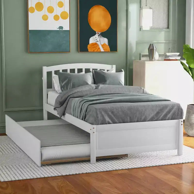 Lit plateforme double avec lit gigogne, cadre de lit double en bois avec tête de lit pour chambre à coucher