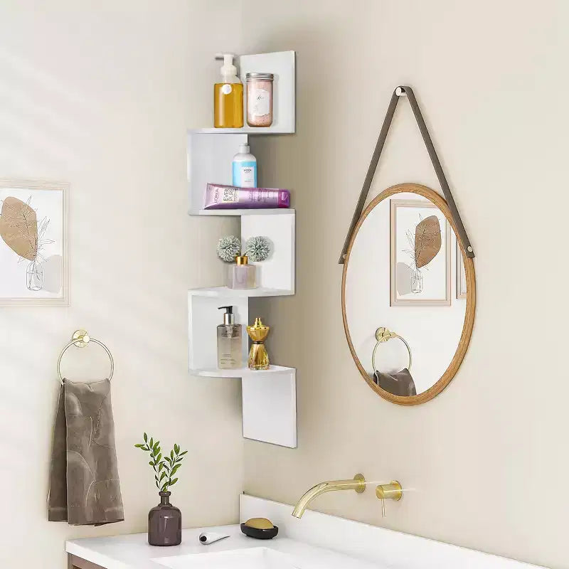 Étagère d'angle murale flottante Zig Zag à 5 niveaux (101,6 cm de hauteur) pour salon, chambre, bureau et plus - Solution de rangement peu encombrante
