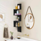 Étagère d'angle murale flottante Zig Zag à 5 niveaux (101,6 cm de hauteur) pour salon, chambre, bureau et plus - Solution de rangement peu encombrante