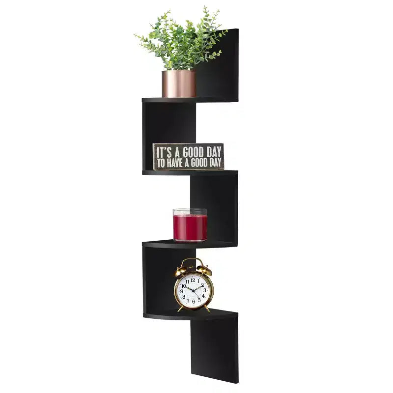 Sorbus 5-Tier Zig Zag Floating Corner Wall Bookshelf Unit  (40 Tall) for Living Room, Bedroom, Office, & More - Space-Saving Storage Solution