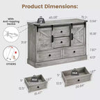 Commode blanche à 4 tiroirs de 45 po avec portes de grange - Commode en bois pour chambre à coucher, placard, salon, meuble TV