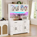 Dyonery 71 LED Kitchen Pantry Cabinet with Power Outlet, Coffee Bar Cabinet, Large Kitchen Storage Buffet Hutch with Door Racks & Shelves