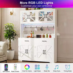 71 Meuble de cuisine à LED avec prise de courant, meuble de bar à café, grand buffet de rangement de cuisine avec étagères de porte et tablettes