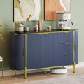 Buffet bas ovale moderne de 150 cm, commode à cannelures avec 3 tiroirs et étagère réglable, grande console en bois pour salle à manger, cuisine