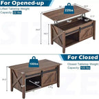 Table Basse Relevable de Ferme, Tables Basses avec Étagère de Rangement/Compartiment Caché, Mesa De Centro para Sala, Marron Rustique