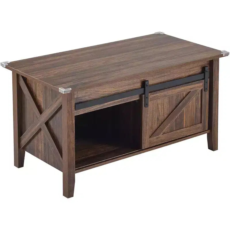 Table Basse Relevable de Ferme, Tables Basses avec Étagère de Rangement/Compartiment Caché, Mesa De Centro para Sala, Marron Rustique