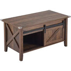 Table Basse Relevable de Ferme, Tables Basses avec Étagère de Rangement/Compartiment Caché, Mesa De Centro para Sala, Marron Rustique