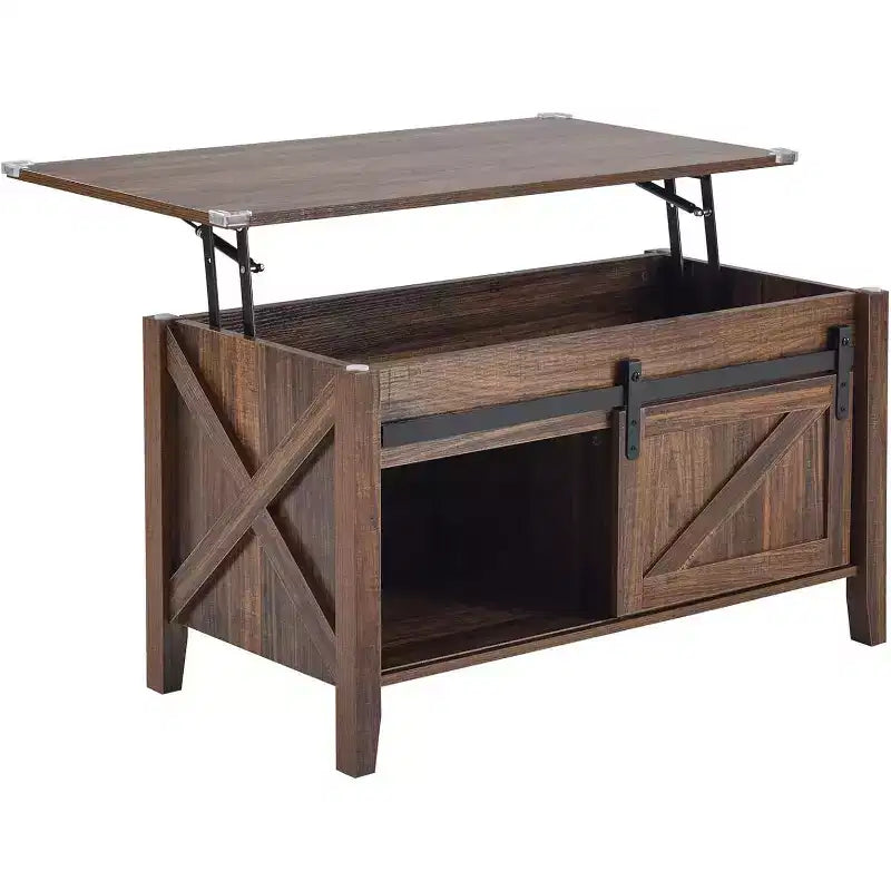 Table Basse Relevable de Ferme, Tables Basses avec Étagère de Rangement/Compartiment Caché, Mesa De Centro para Sala, Marron Rustique
