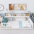 Bellemave Full Floor Bed with Side Bookcase and Shelves,Pine Floor Bed Frame with Guardrails for Kids,White