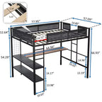 Lit mezzanine double en métal avec bureau / Cadre de lit robuste en métal / Lattes en bois silencieuses / Balustrade confortable en textilène Convient aux adolescents
